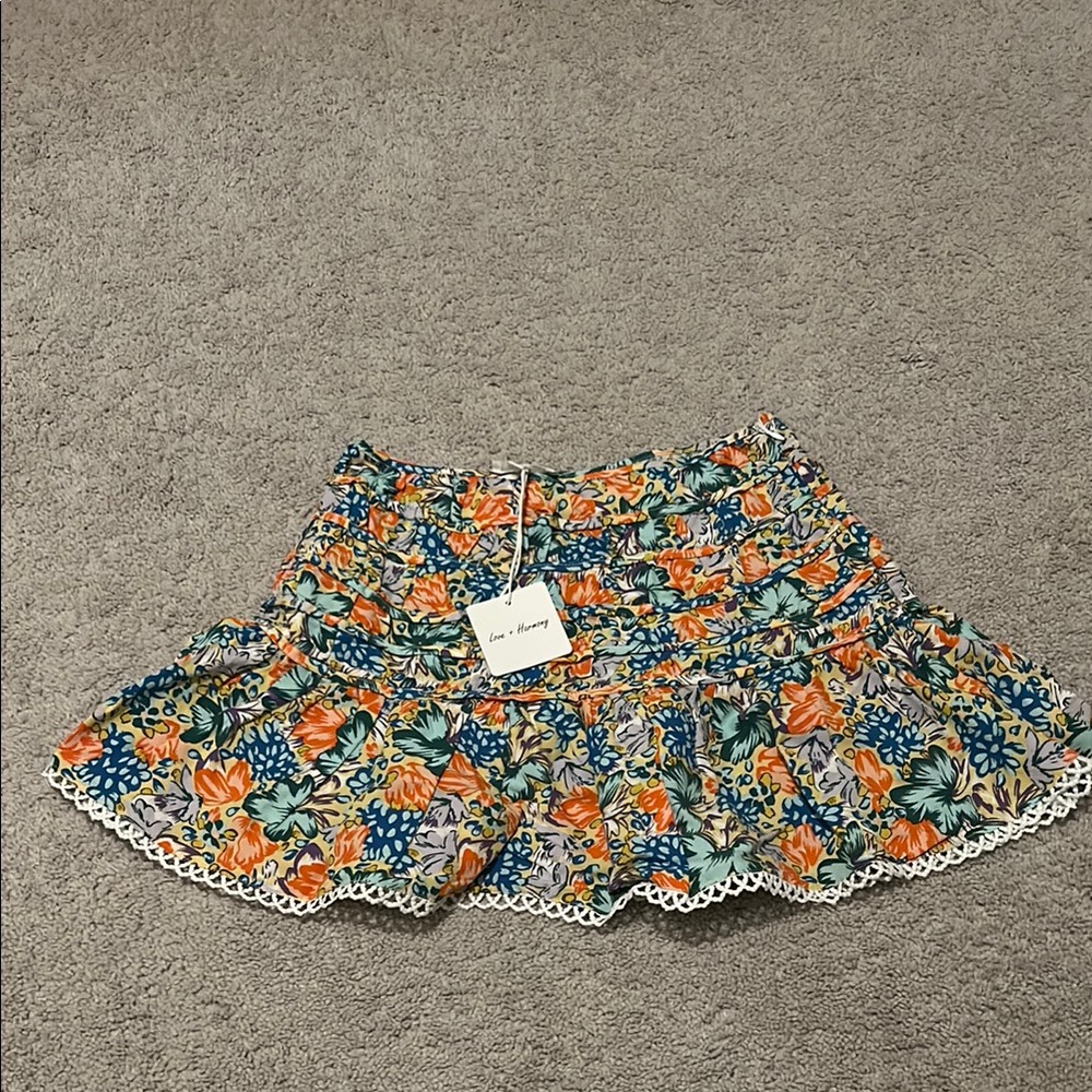 Floral Mini Skirt - Orange and Blue